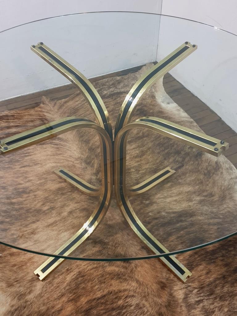 Glass round table - design 70s - Hollywood Regency