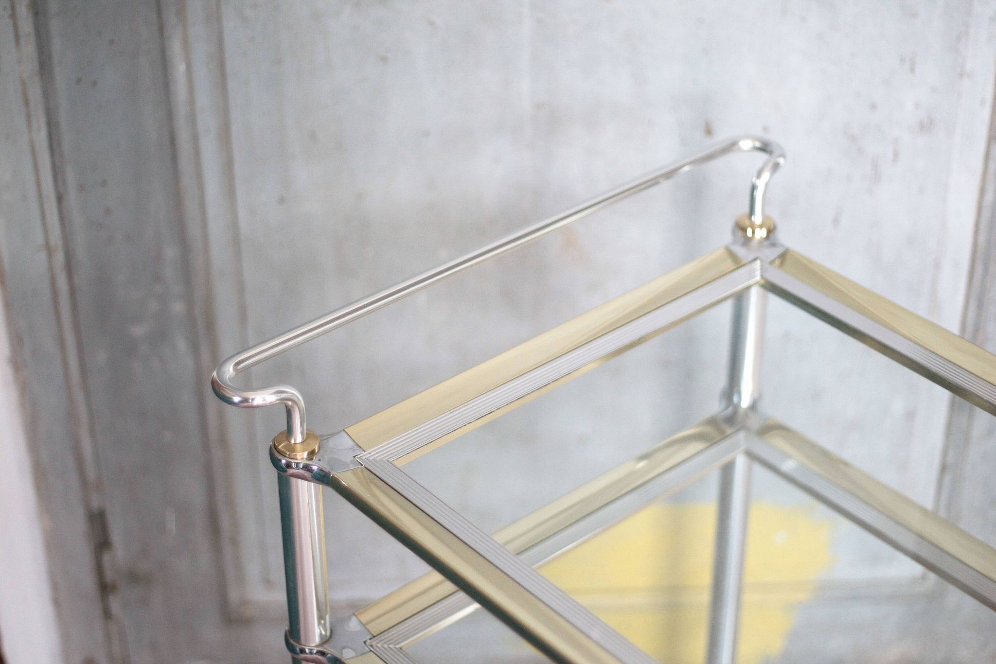 Vintage rolling dessert bar in gold metal and glass by Roche Bobois.