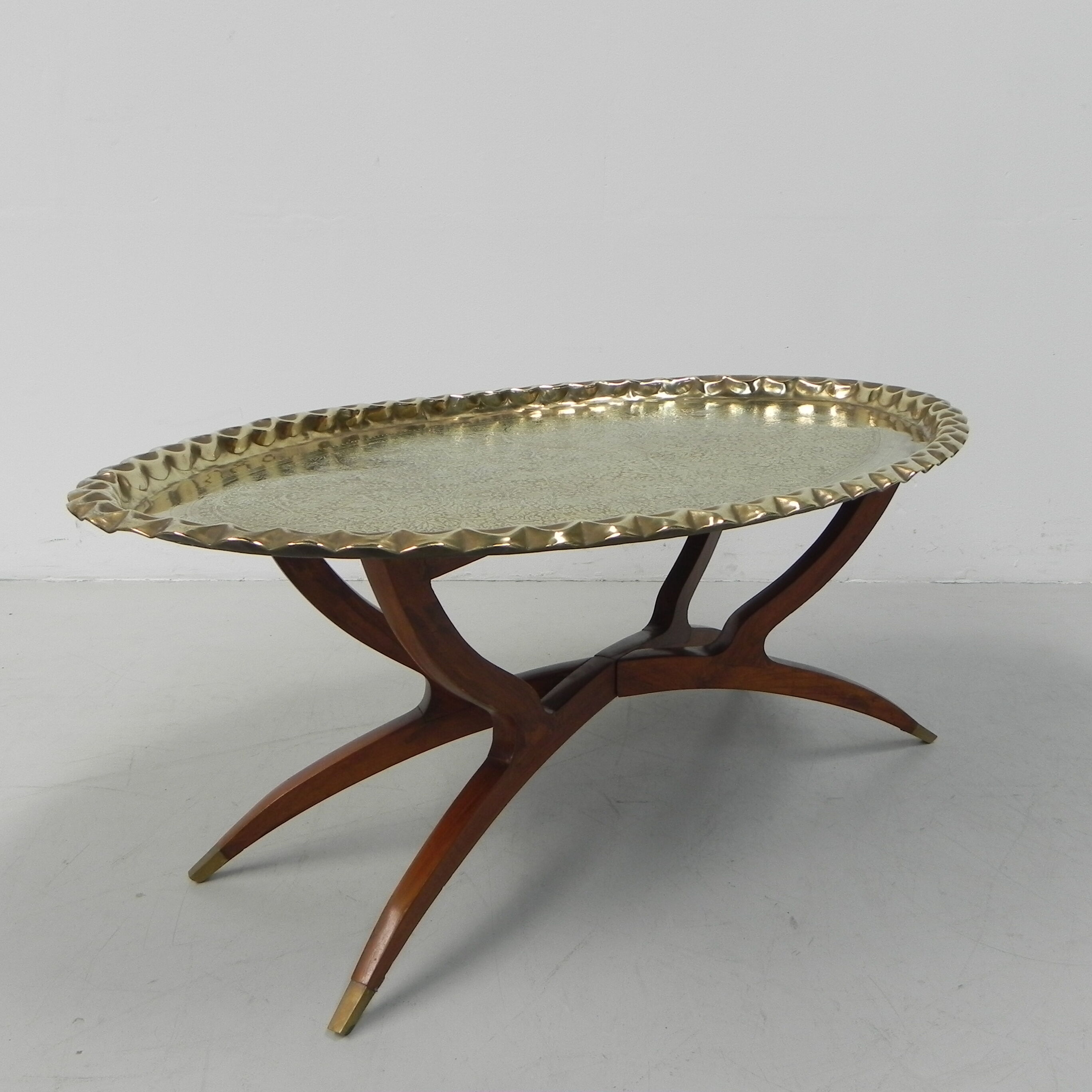 Moroccan brass tray table, ca 1950
