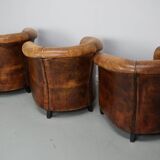 Vintage Dutch Cognac Leather Club Chairs, Set of Three