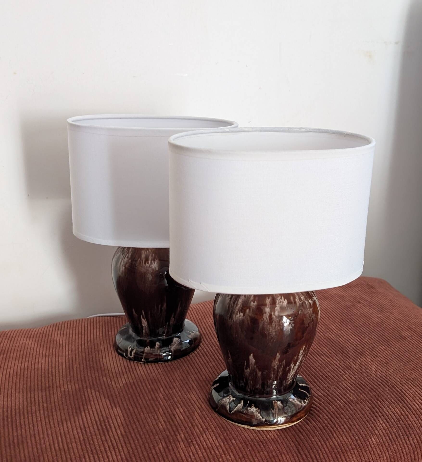 Pair of vintage 70s ceramic bedside lamps – Glazed enamels & e