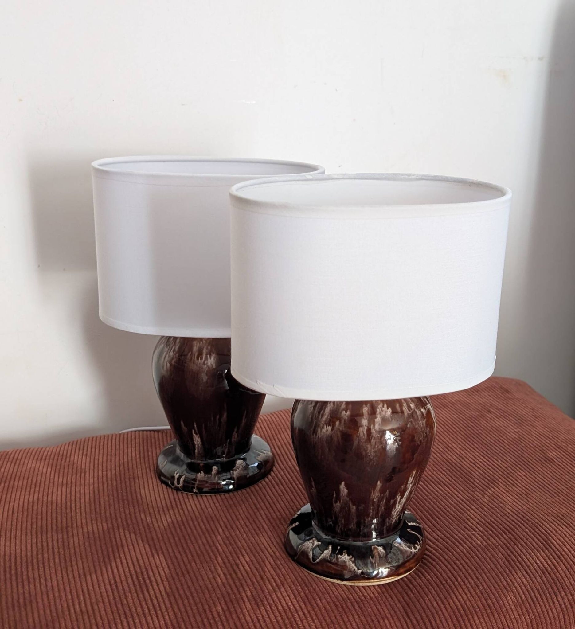 Pair of vintage 70s ceramic bedside lamps – Glazed enamels & e