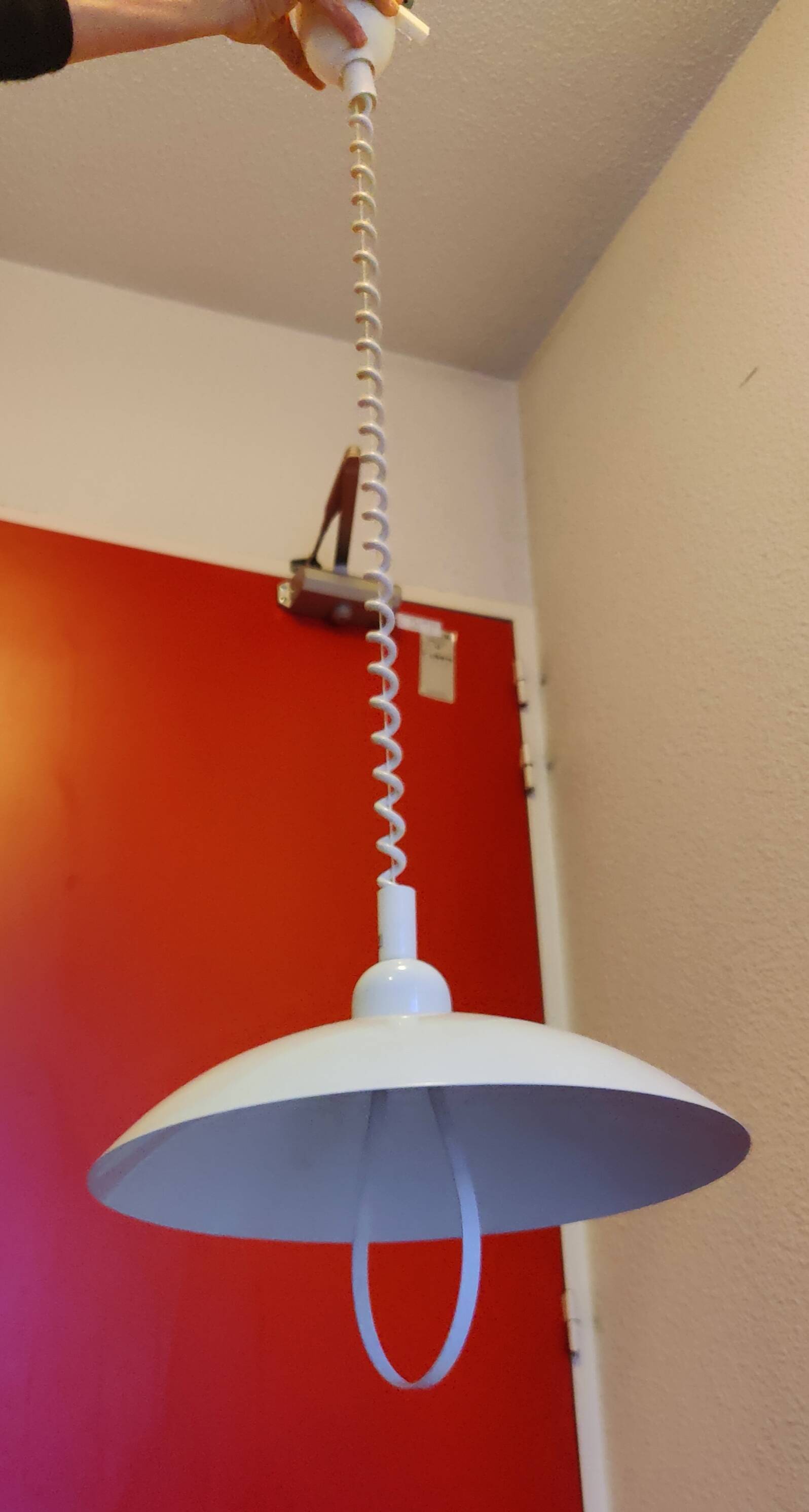 Vintage Delmas adjustable height white pendant light