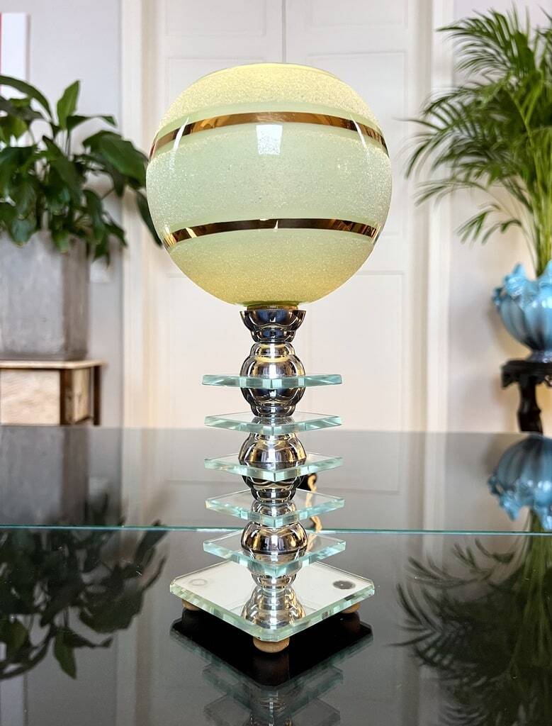 Art Deco Lamp with Glass Plates - Mirror - Globe - Vintage Lighting