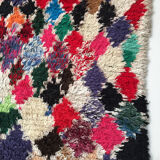 Tapis berbère Boucherouite vintage à losanges multicolores 173x146cm
