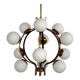 Stilnovo Italian Midcentury Chandelier, Brass & Opaline Glass, 1950s