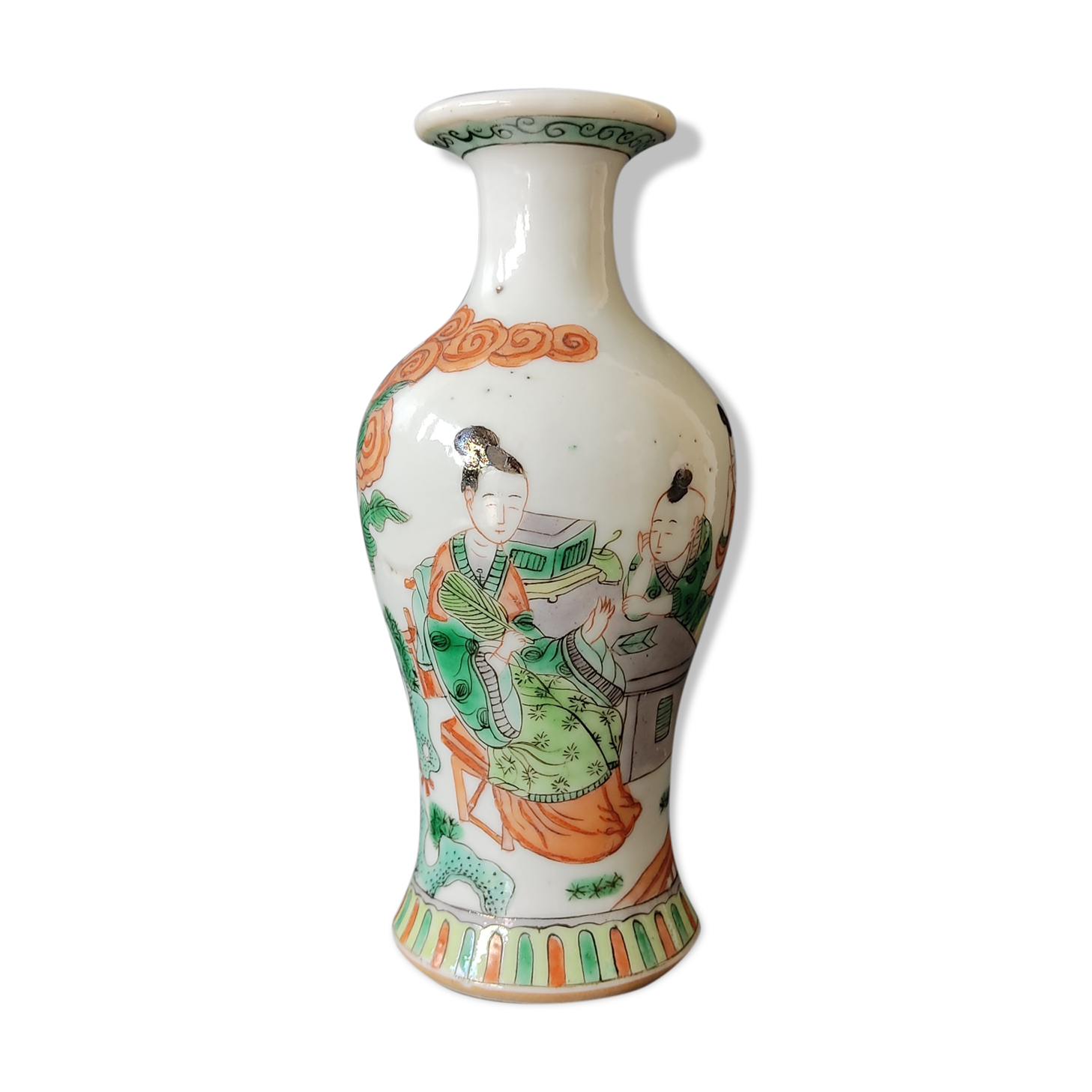 Porcelain vase China green family 19th century 14 cm