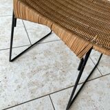 Vintage rattan and steel stool by Raoul Guys for Airborne, 1950s