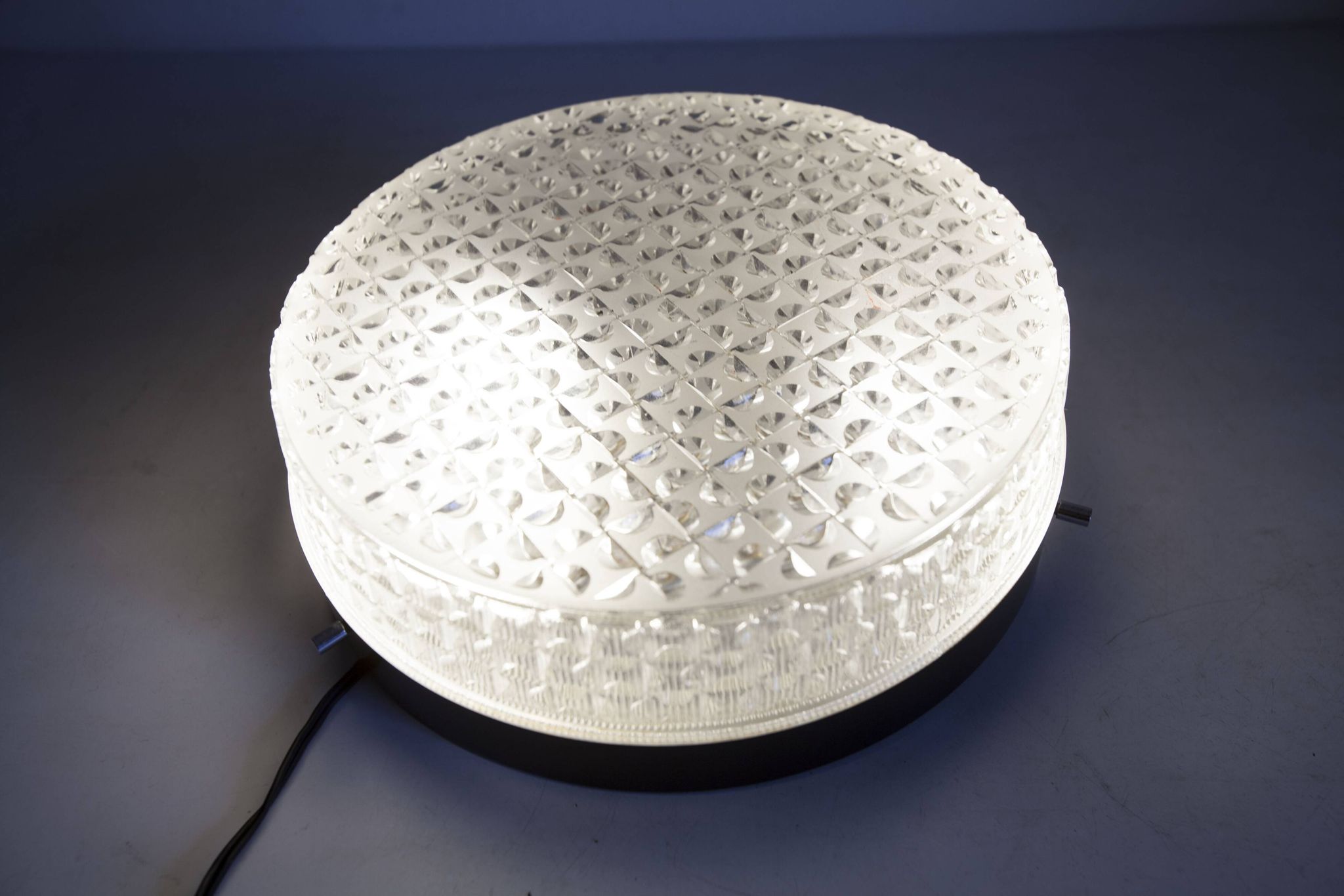 S+ Megal round ceiling light in black and opaque Swiss machined glass 90