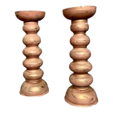 Set of 2 turned wooden candle holders