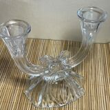 Duo of 2-spoke glass candle holders