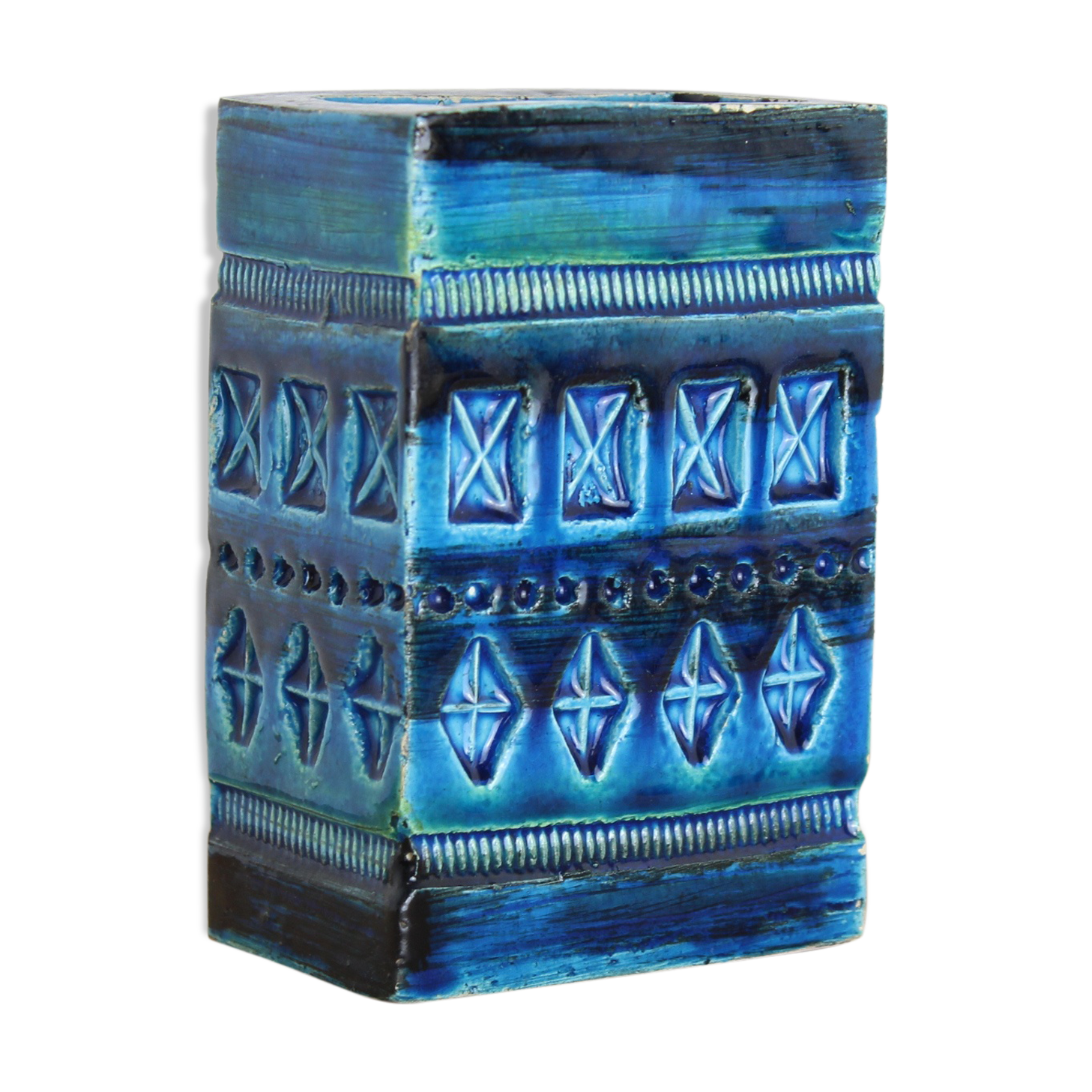 Square vase Rimini Blue, Aldo London Diamond for Bitossi, ceramics Italy