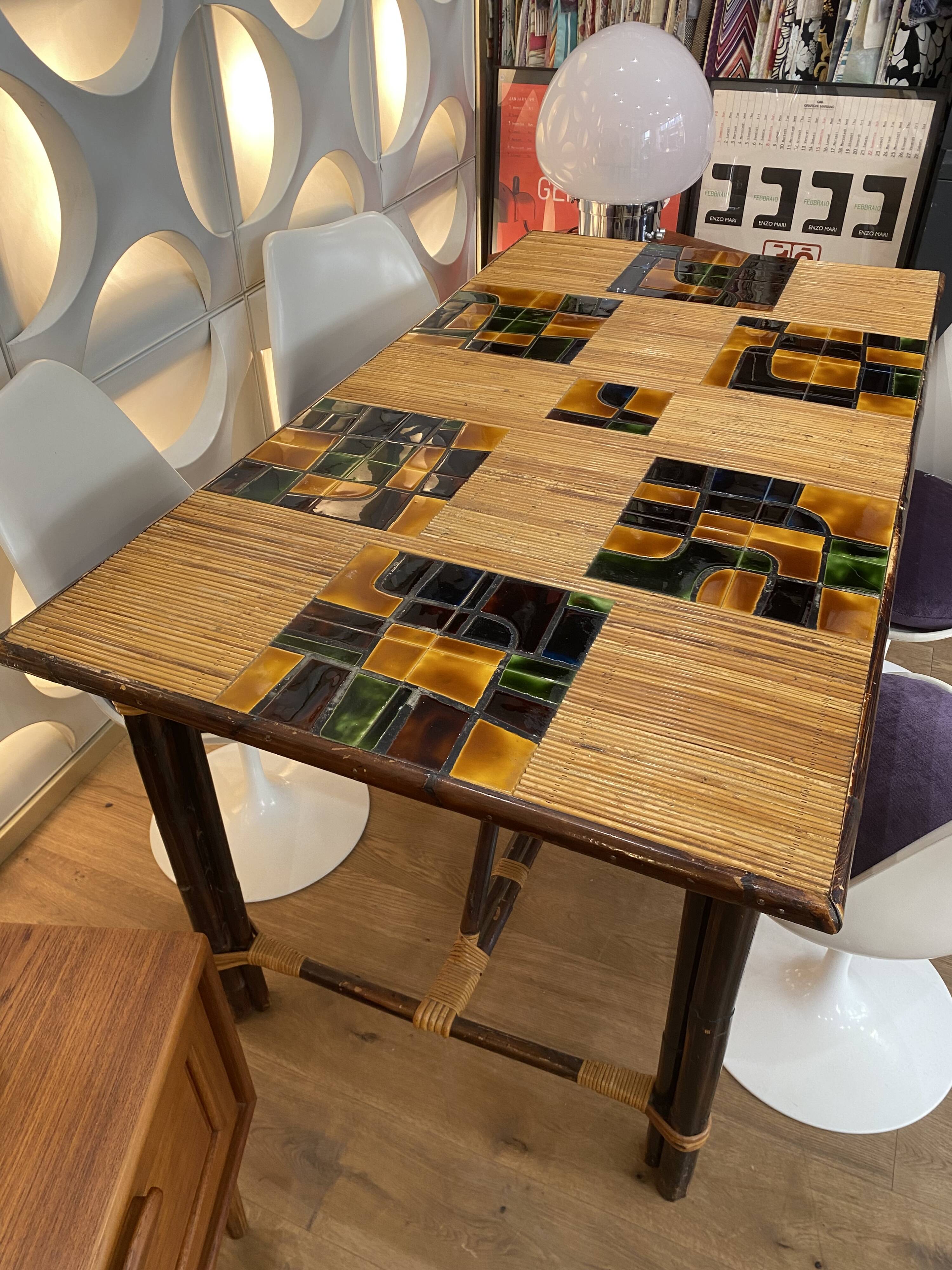 Adrien audoux & frida minet (20th century), dining table in stained rattan,