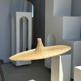 Large suspension, rattan luminaire in hat shape D:80cm