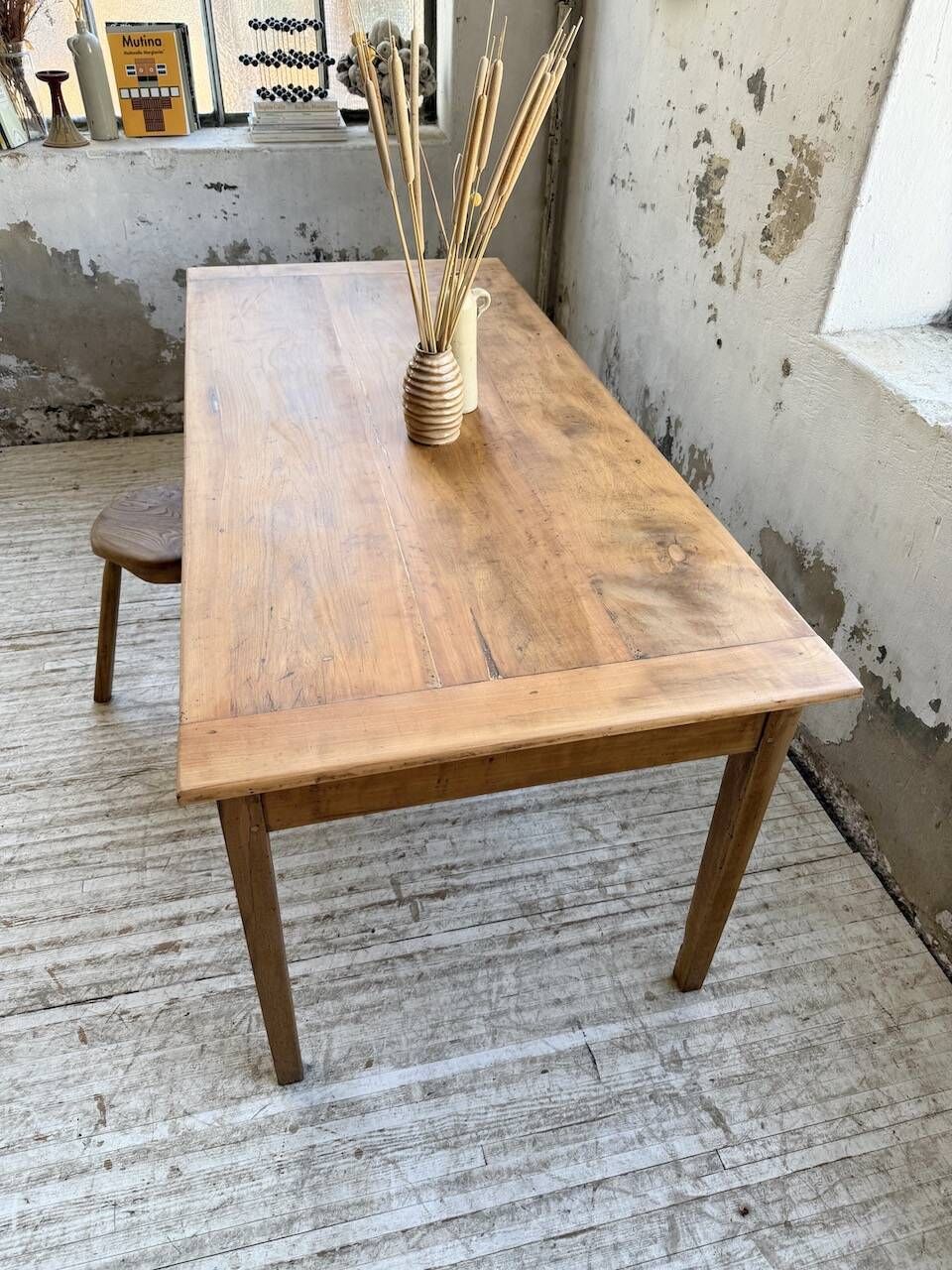 Cherry farmhouse table with spindle legs, 1950s
