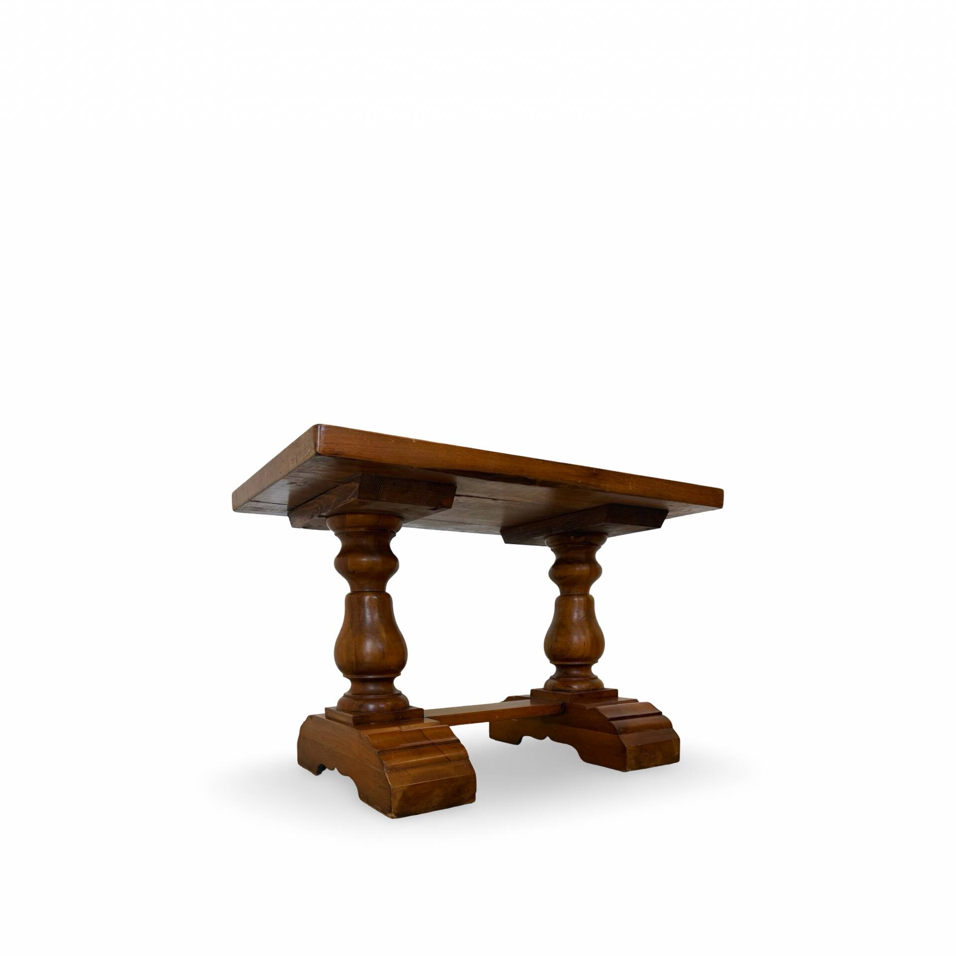 A small, rustic walnut wooden table, crafted from solid walnut wood, 1