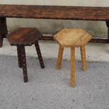 solid pine tripod stools, 2