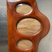 Antique art deco  mahogany wooden triple  frame 22 x 29 cm  convex glass