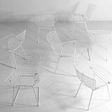 Set of 7 white coated wire chairs by Harry Bertoia for Knoll, 1970s