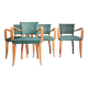 Set de 4 fauteuils bridges hêtre massif vernis & simili cuir vert 1958