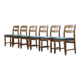 1960s Danish brutalist oak Razorblade dining chairs attributed to Henning Kjærnulf