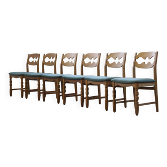 1960s Danish brutalist oak Razorblade dining chairs attributed to Henning Kjærnulf