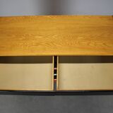 Restored 1960 chest of drawers by Jiroutek in oak with color-block drawers