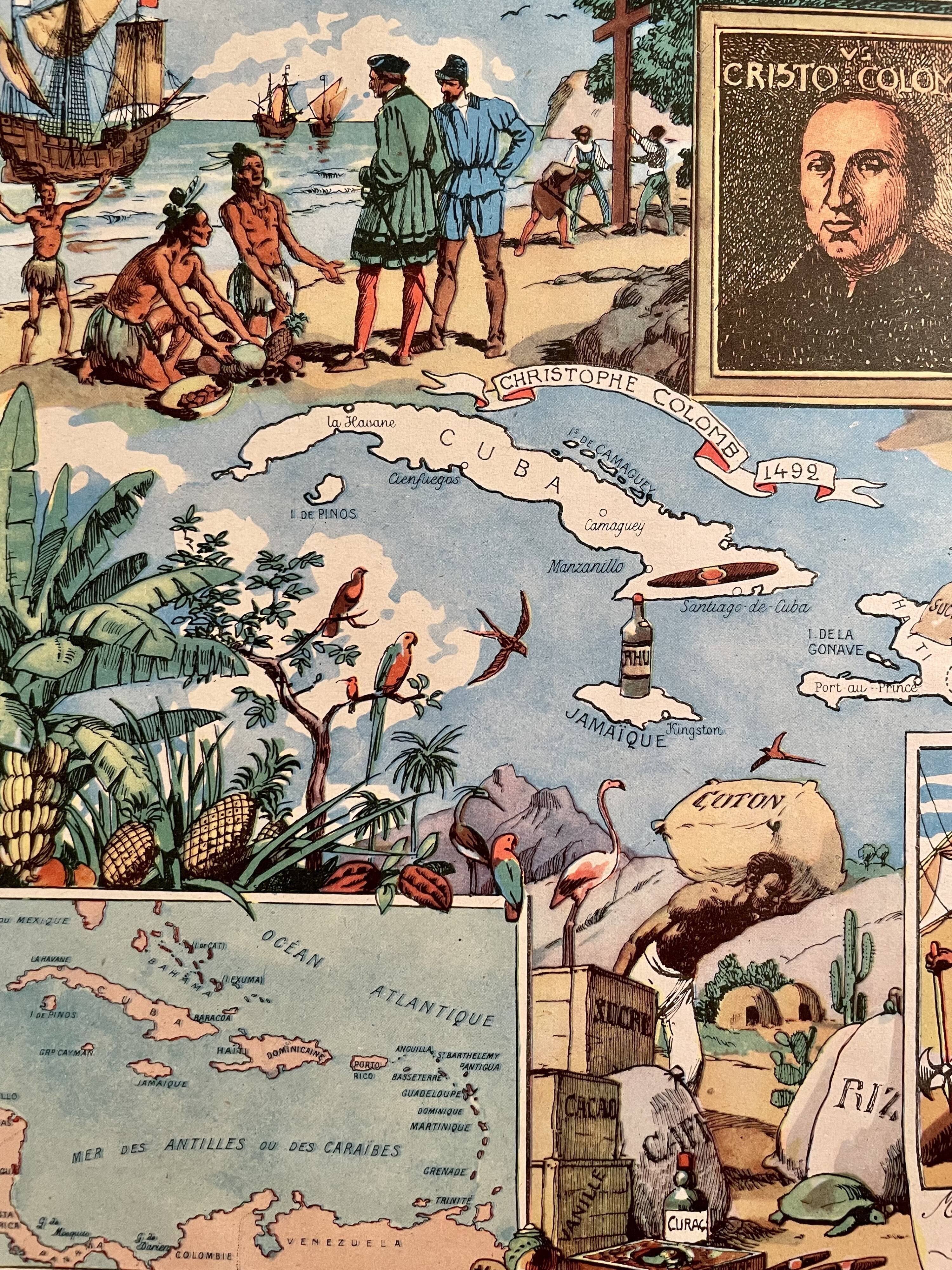 Old poster map of the West Indies - JP Pinchon - 1940