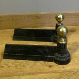 Pair of Napoleon III andirons from the 19th century in cast iron and brass