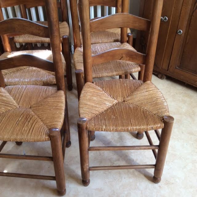 Lot de 6 chaises en bois et paille