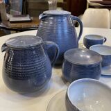 complete blue coffee service in enameled ceramic, Bernard Thiran, ca 1970