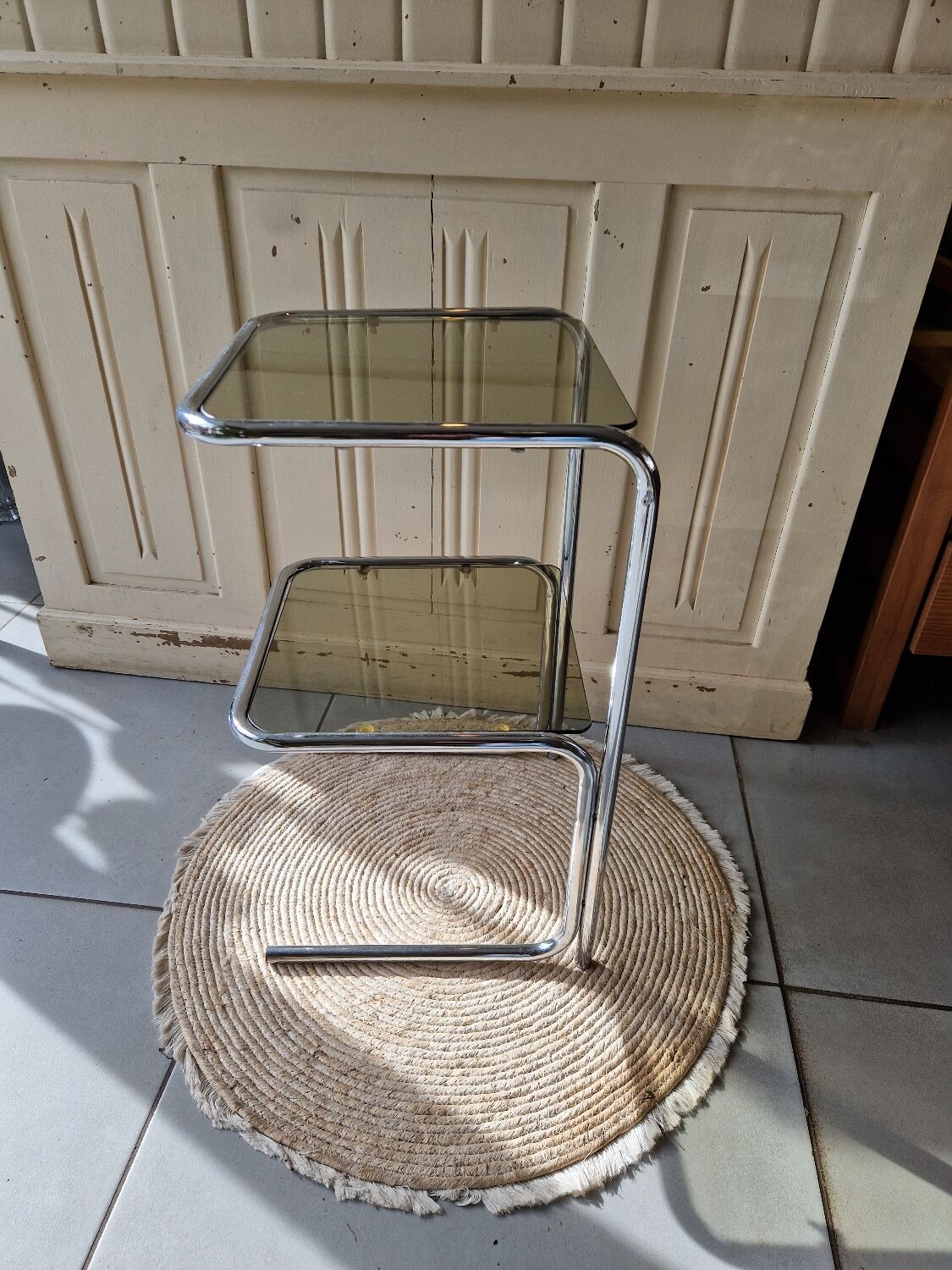 Side Table End Table Nightstand in Chrome Metal Tempered Glass