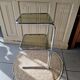 Side table, end table, bedside table in chrome metal with tempered glass.