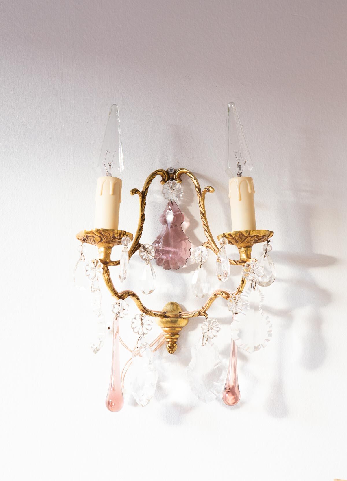 Pair vintage brass wall lamps and tassels