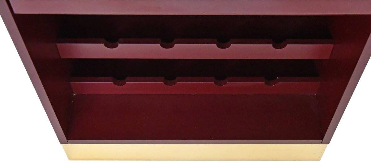 Burgundy lacquered wooden bar cabinet by designer Paco Rabanne.
