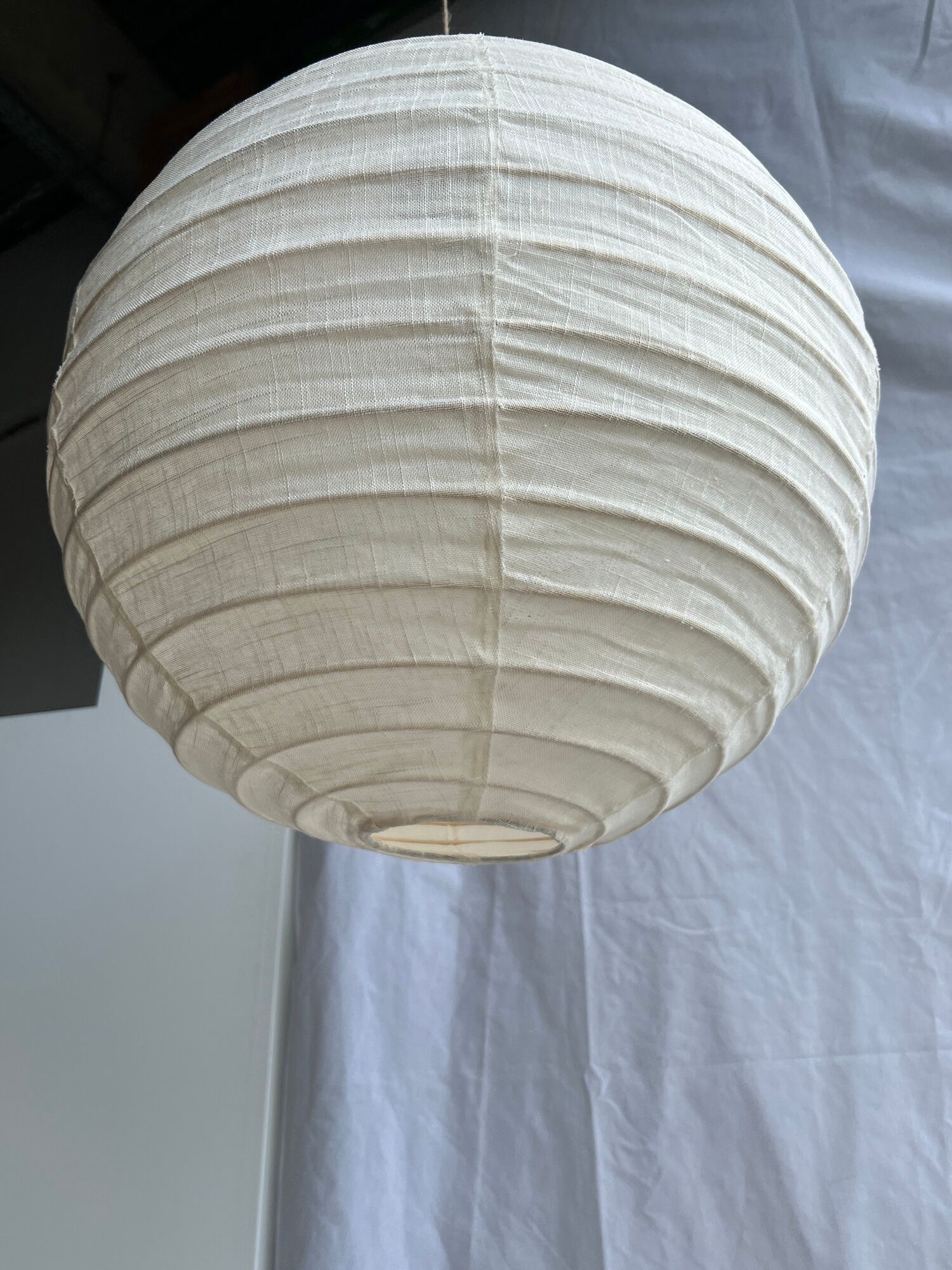 Hanging lamp in rattan and round japanese natural linen d:50