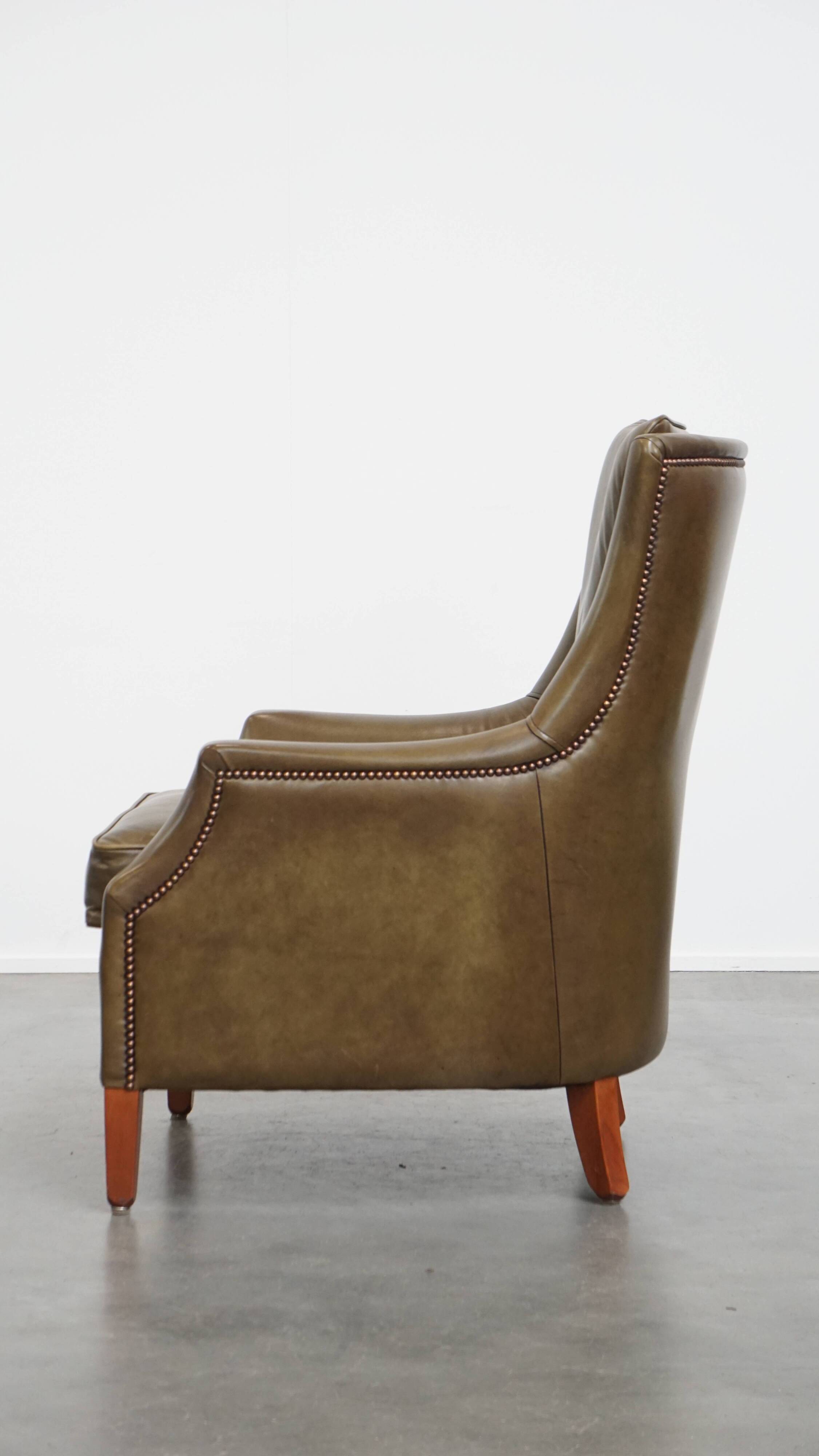 Olive Green Cowhide Leather Armchair