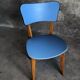 Pair of vintage bistro chairs in wood and light blue vinyl