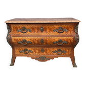 Louis XIV style commode. Walnut burl veneer and rosewood.