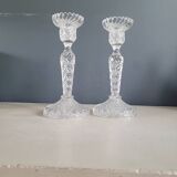 Pair of antique molded glass candlesticks