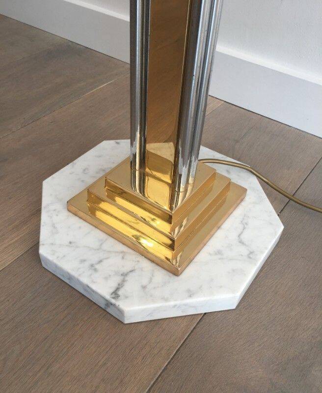 Floor lamp in chrome, brass and marble