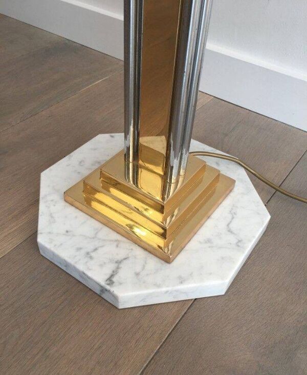 Lampadaire de parquet en chrome, laiton et marbre