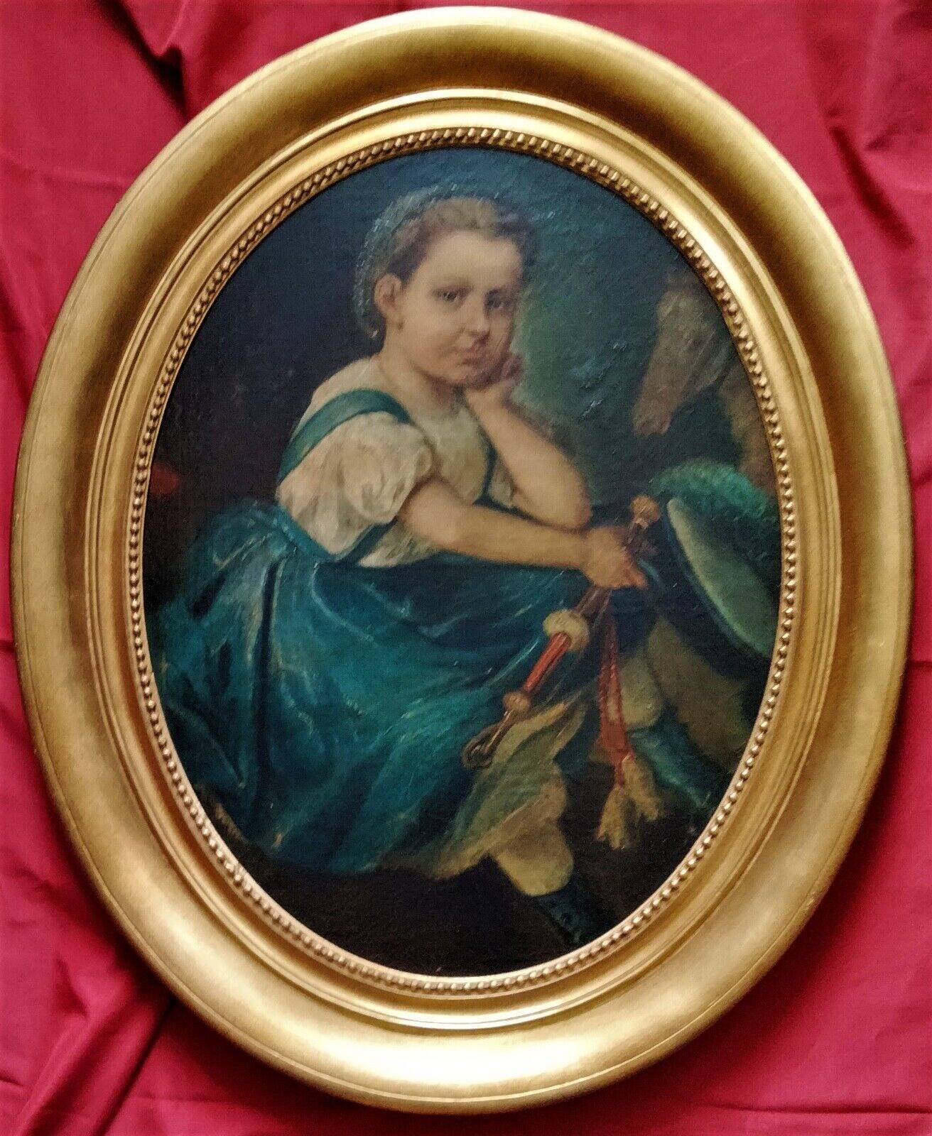 19th Century French Portrait Painting of Young Girl