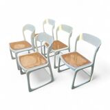 Set of 5 white Baumann "Sleigh" chairs