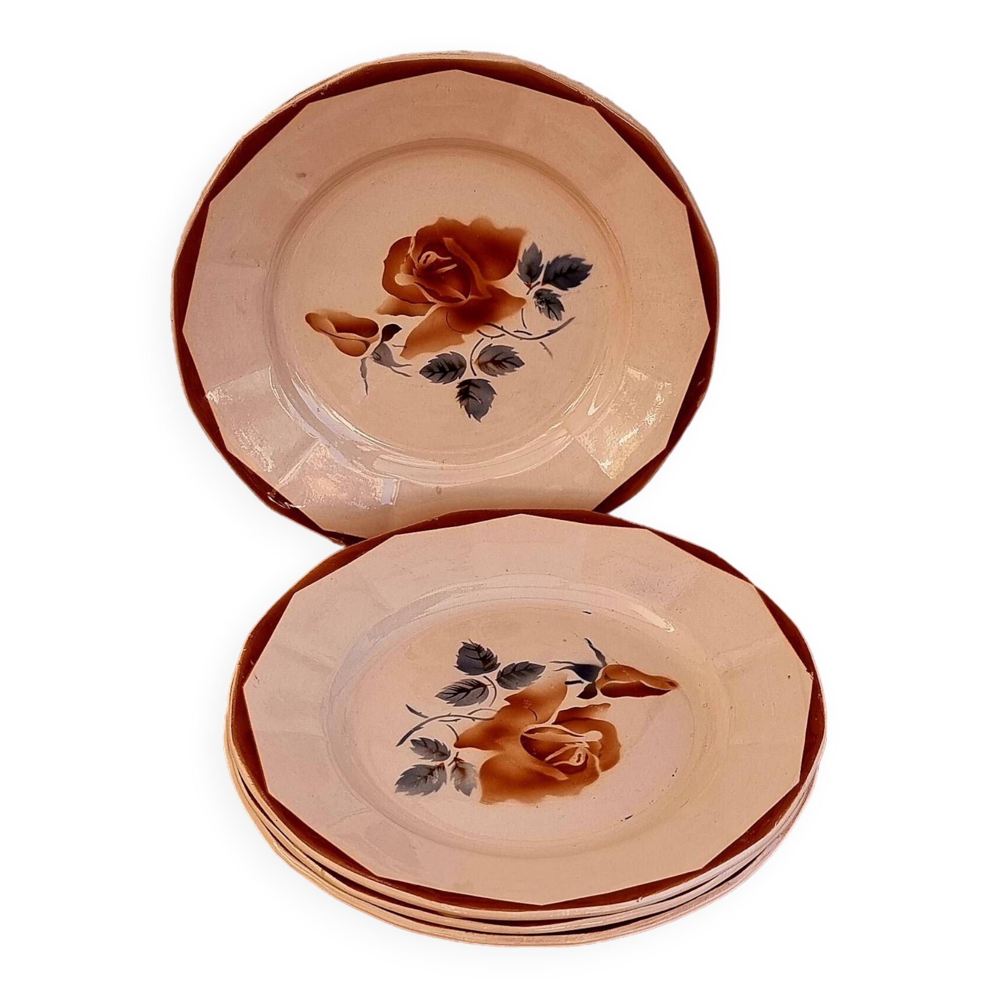 Set of 4 pink plates Digoin Sarreguemines