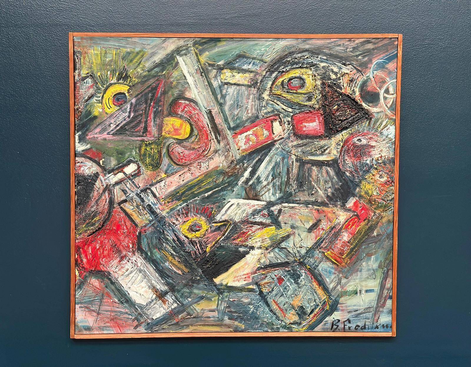 Original Swedish Oil On Canvas – “Composition” By Bengt Fredriksson