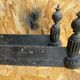 Pair of Napoleon 3 neoclassical cast iron fireplace andirons + brass ball