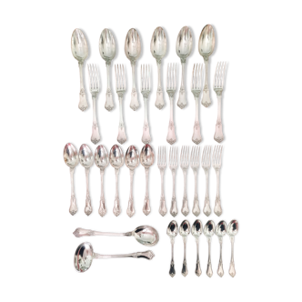 Antique silver-plated metal cutlery set with monogram