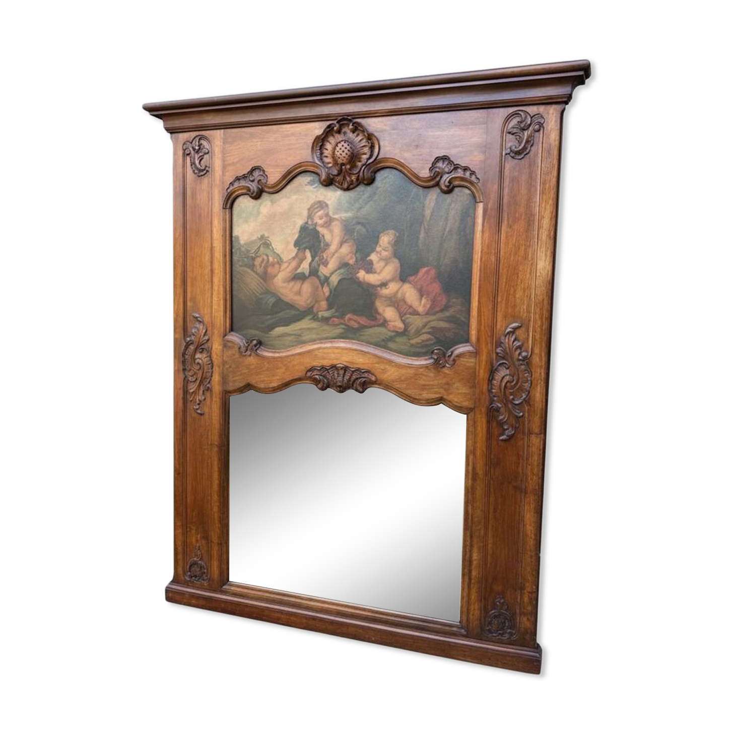 Antique Napoléon III trumeau in carved wood with painted decoration – 19th century