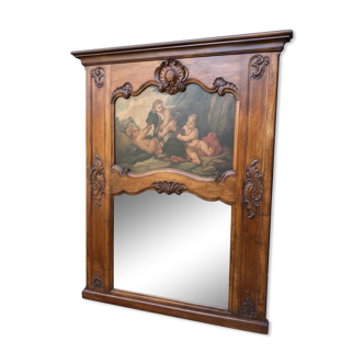 Antique Napoléon III trumeau in carved wood with painted decoration – 19th century